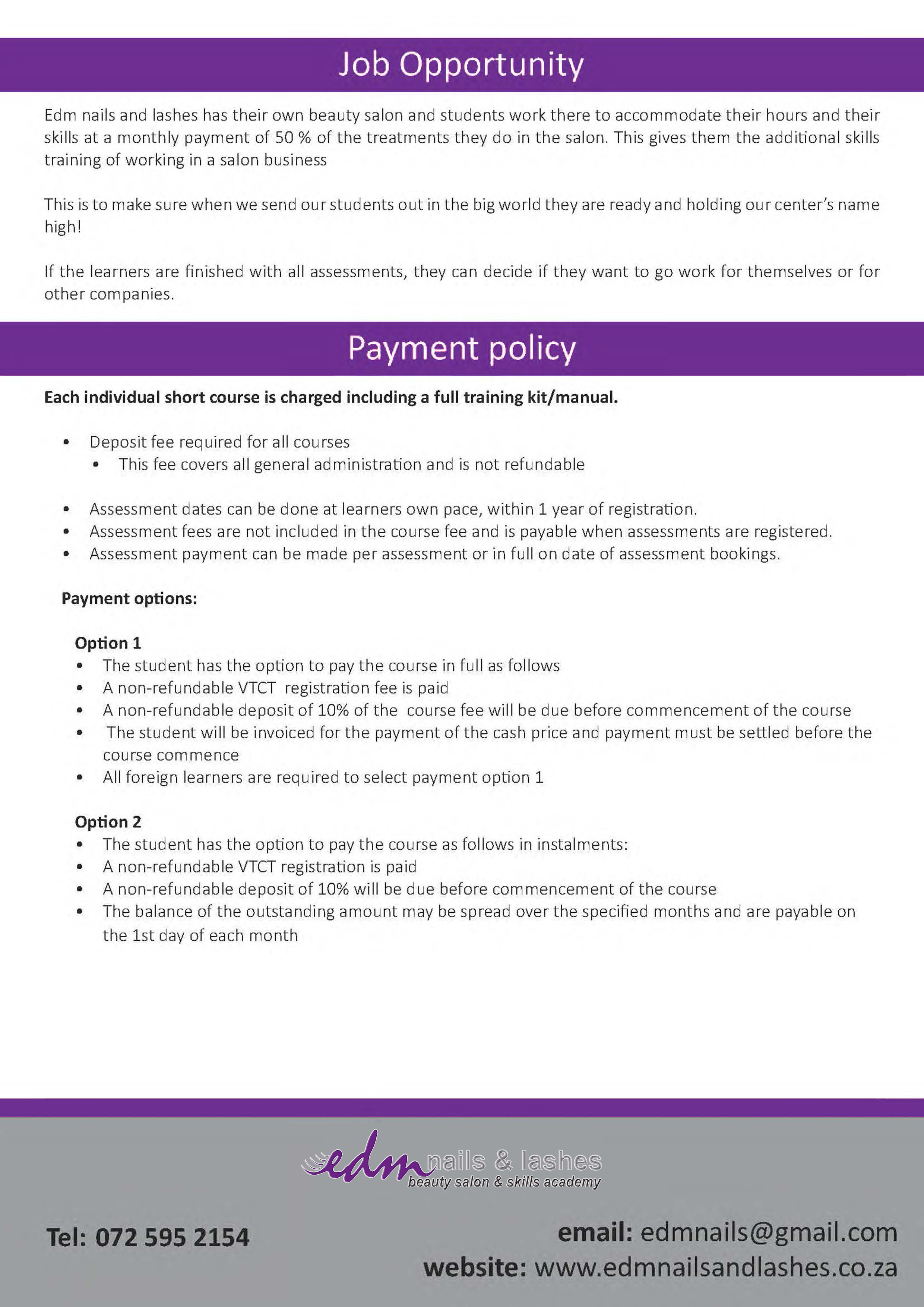 Payment Policy and Career Opportunities
